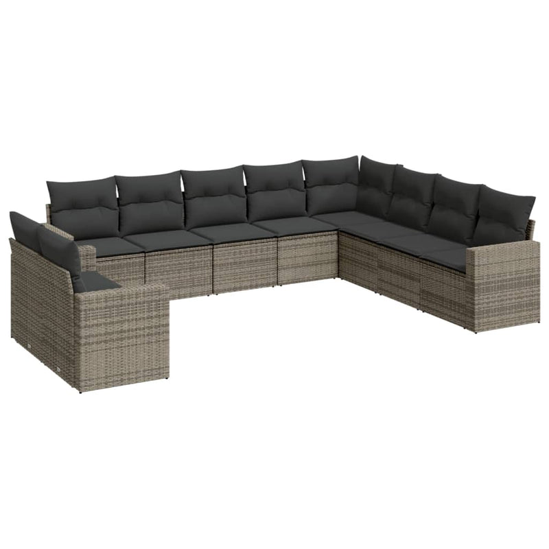 10-delige Loungeset met kussens poly rattan grijs