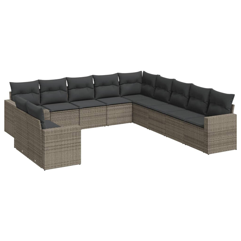 11-delige Loungeset met kussens poly rattan grijs