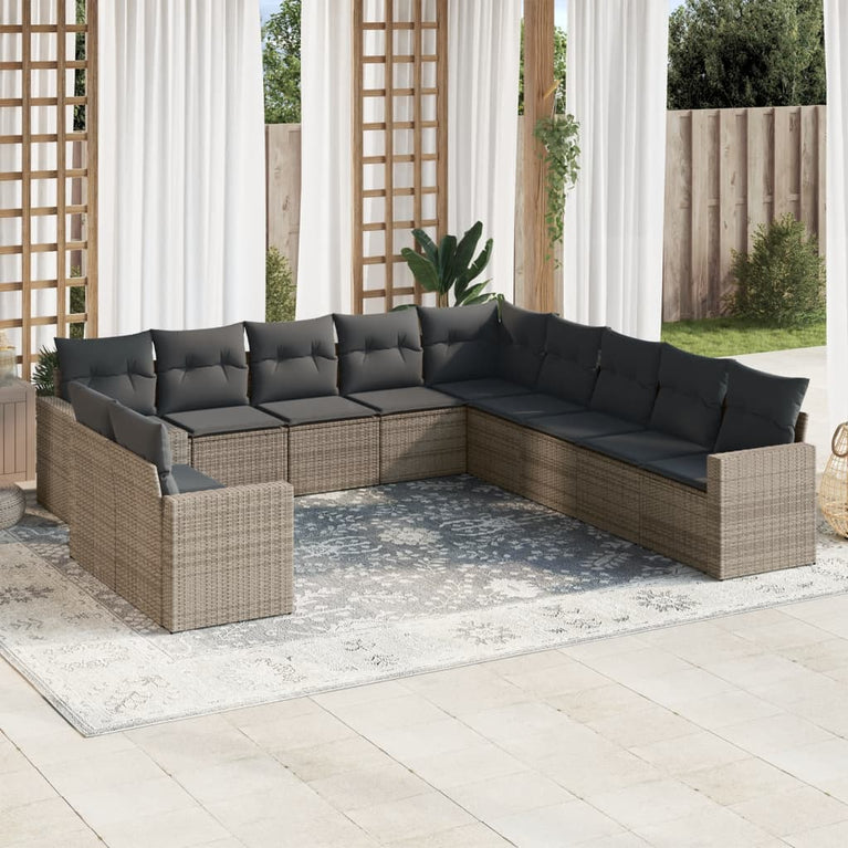 11-delige Loungeset met kussens poly rattan grijs