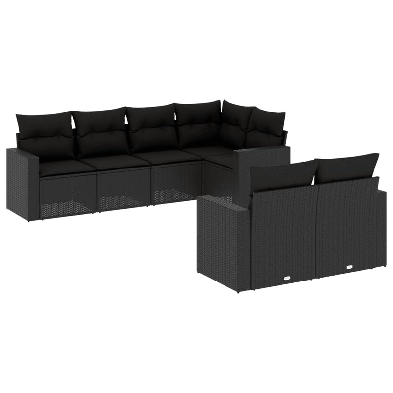 7-delige Loungeset met kussens poly rattan zwart