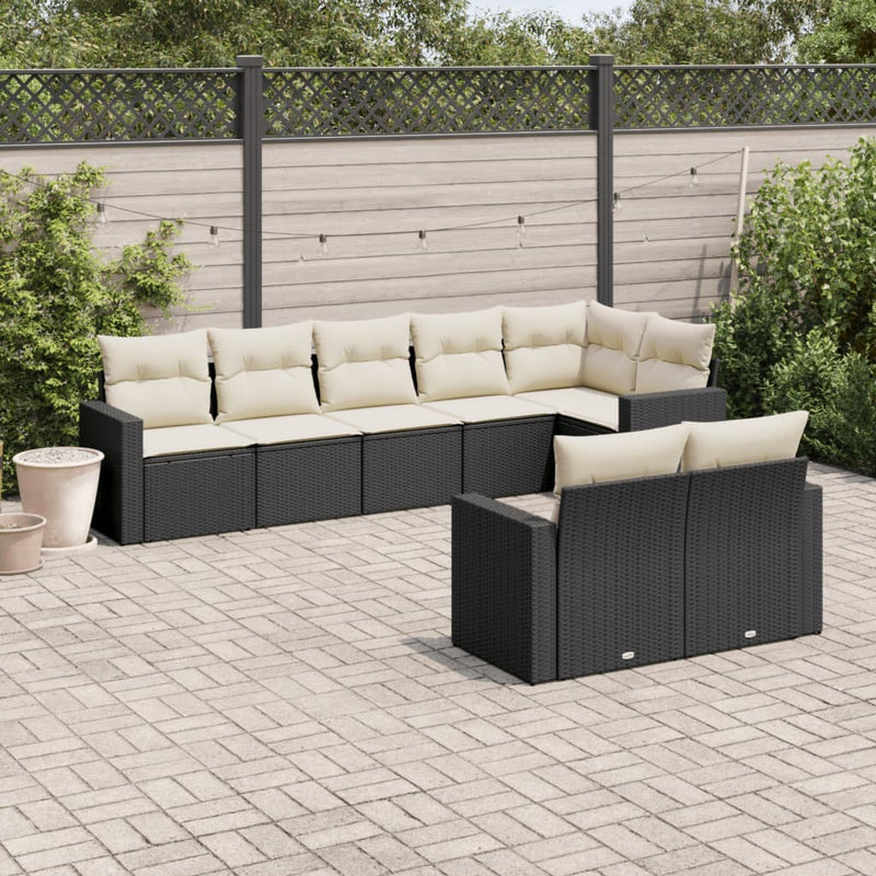 8-delige Loungeset met kussens poly rattan zwart
