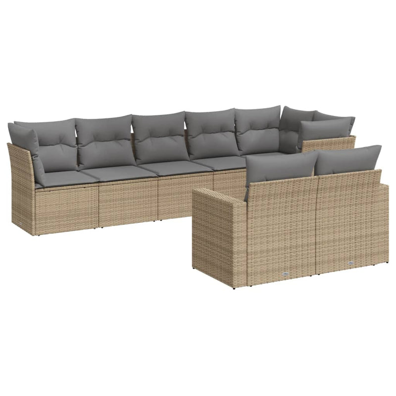 8-delige Loungeset met kussens poly rattan beige