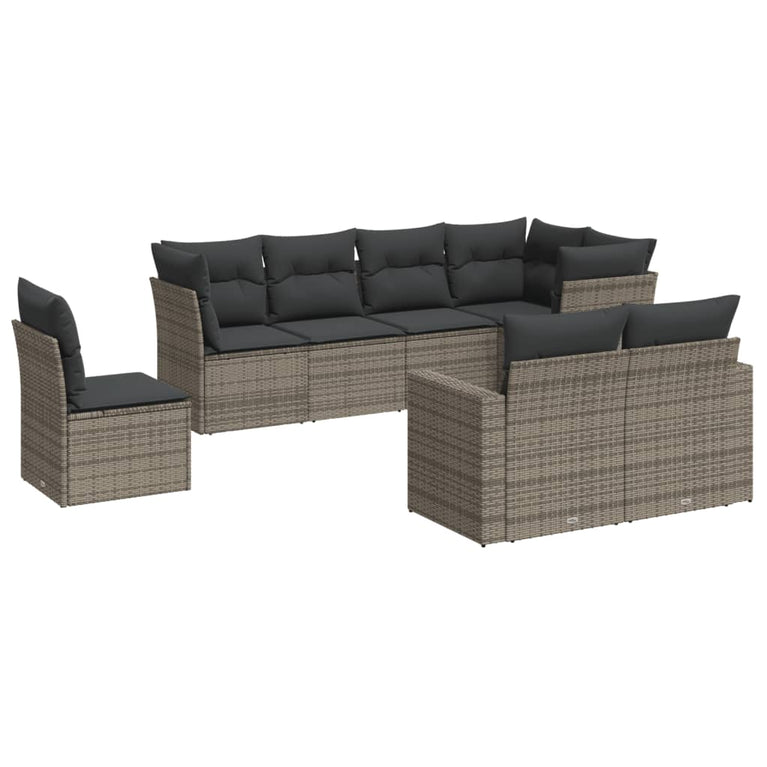 8-delige Loungeset met kussens poly rattan grijs
