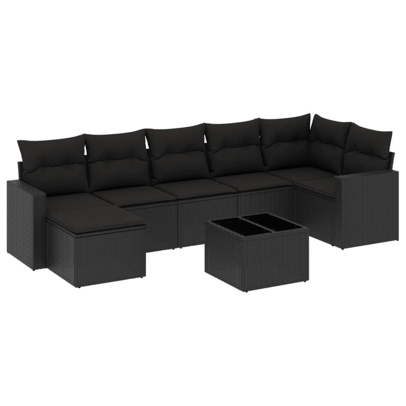 8-delige Loungeset met kussens poly rattan zwart