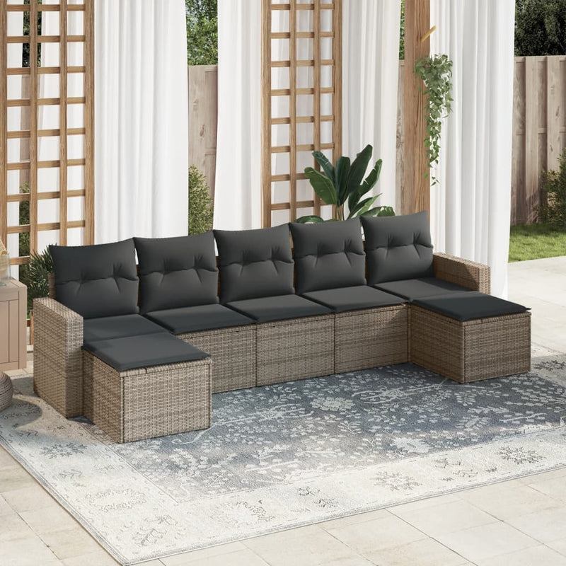 7-delige Loungeset met kussens poly rattan grijs