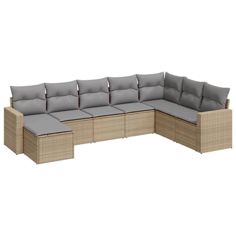 8-delige Loungeset met kussens poly rattan beige