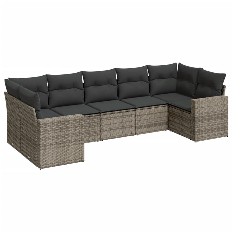 7-delige Loungeset met kussens poly rattan grijs