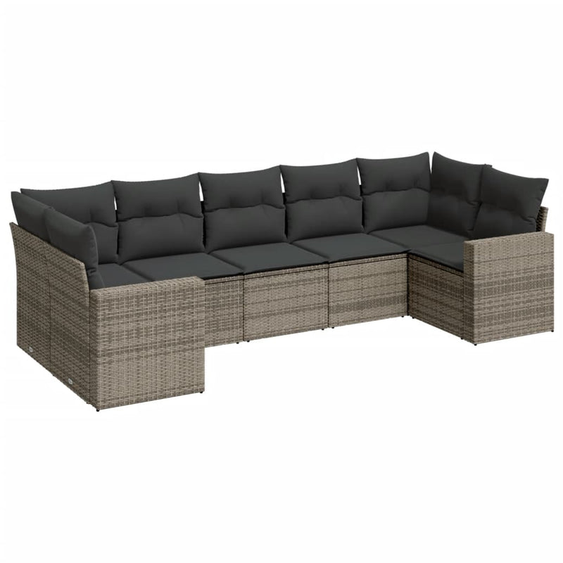 7-delige Loungeset met kussens poly rattan grijs