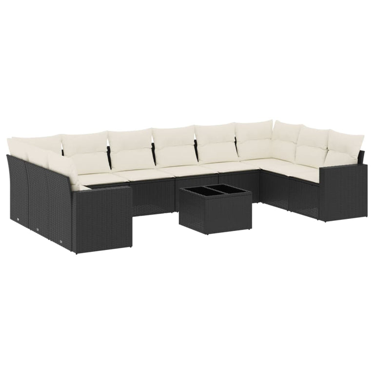 11-delige Loungeset met kussens poly rattan zwart