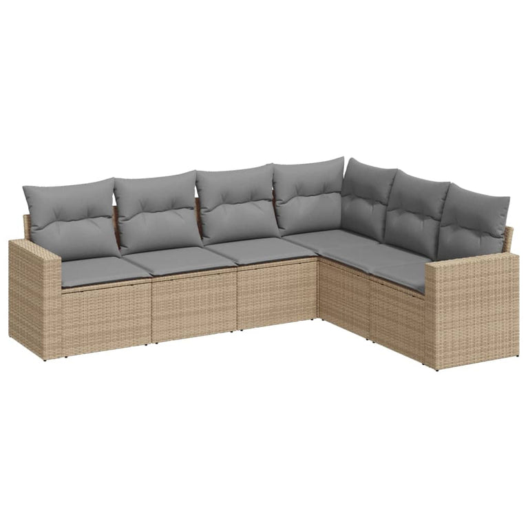6-delige Loungeset met kussens poly rattan beige