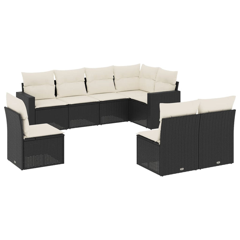 8-delige Loungeset met kussens poly rattan zwart