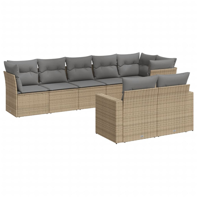 8-delige Loungeset met kussens poly rattan beige
