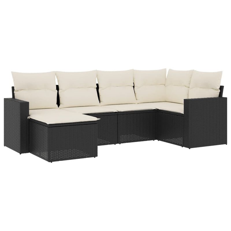 6-delige Loungeset met kussens poly rattan zwart