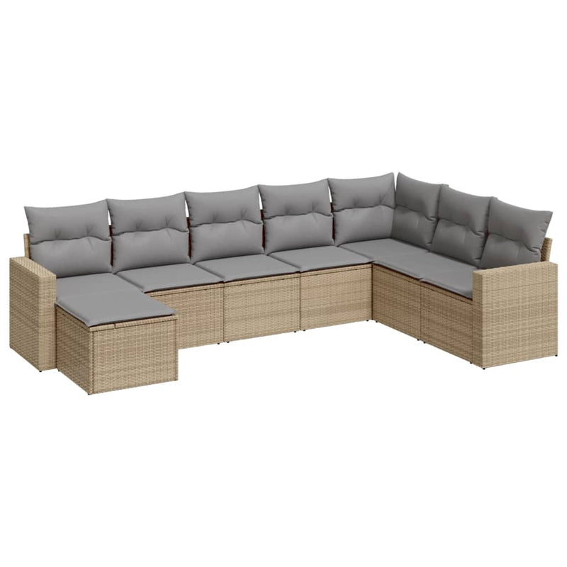8-delige Loungeset met kussens poly rattan beige