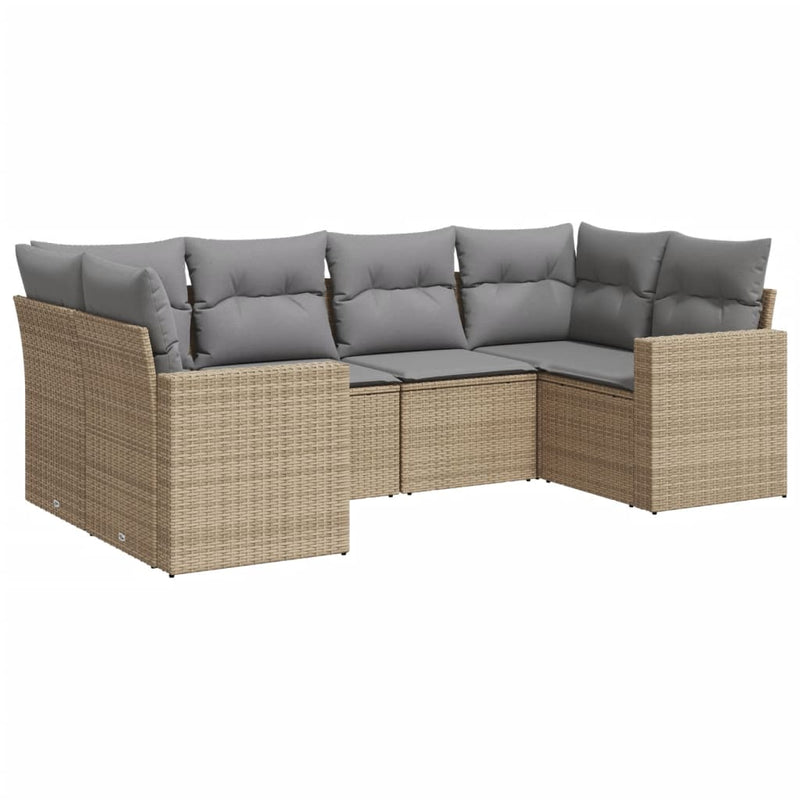 6-delige Loungeset met kussens poly rattan beige