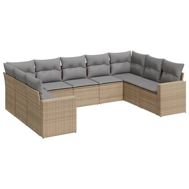 9-delige Loungeset met kussens poly rattan beige