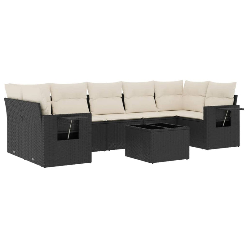8-delige Loungeset met kussens poly rattan zwart