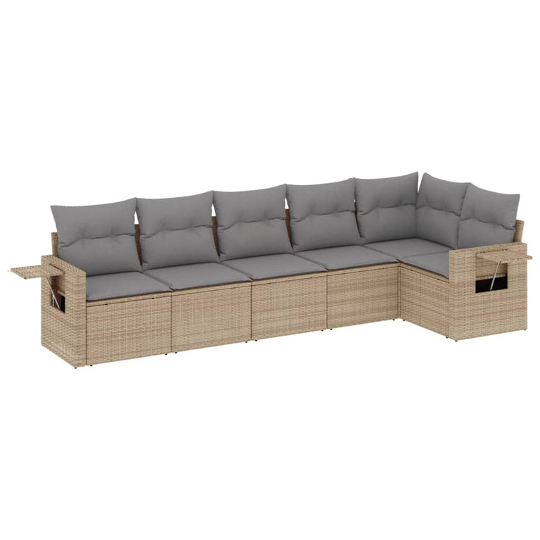 6-delige Loungeset met kussens poly rattan beige