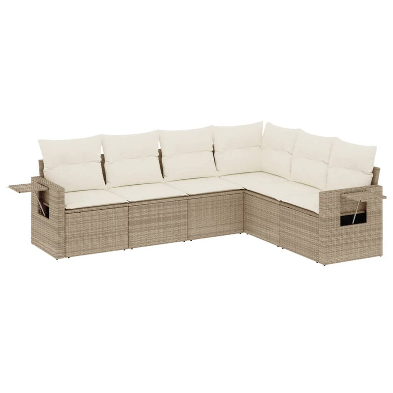 6-delige Loungeset met kussens poly rattan beige