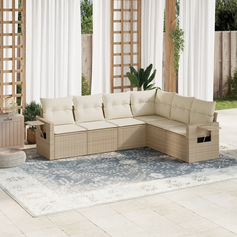 6-delige Loungeset met kussens poly rattan beige