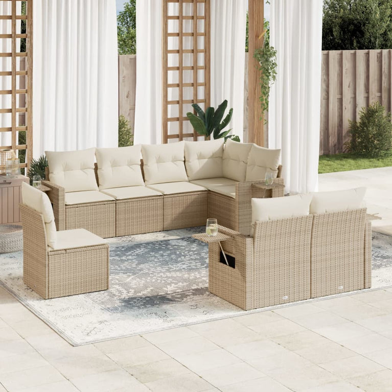 8-delige Loungeset met kussens poly rattan beige