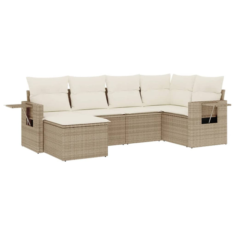 6-delige Loungeset met kussens poly rattan beige