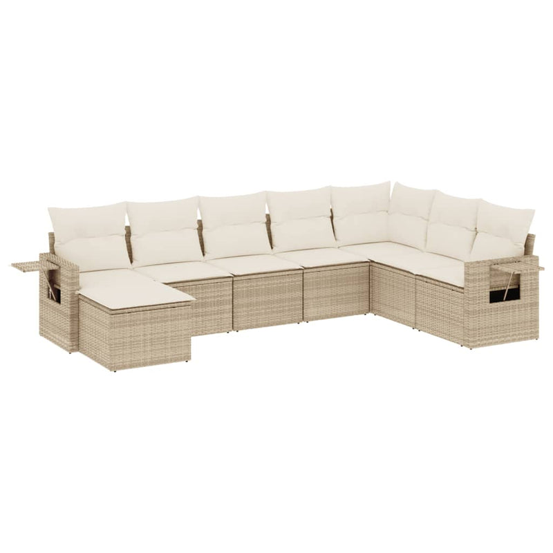 8-delige Loungeset met kussens poly rattan beige