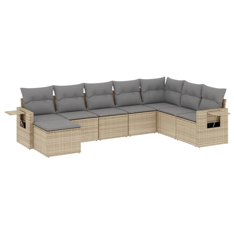 8-delige Loungeset met kussens poly rattan beige