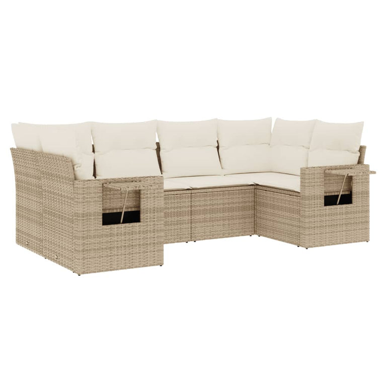 6-delige Loungeset met kussens poly rattan beige