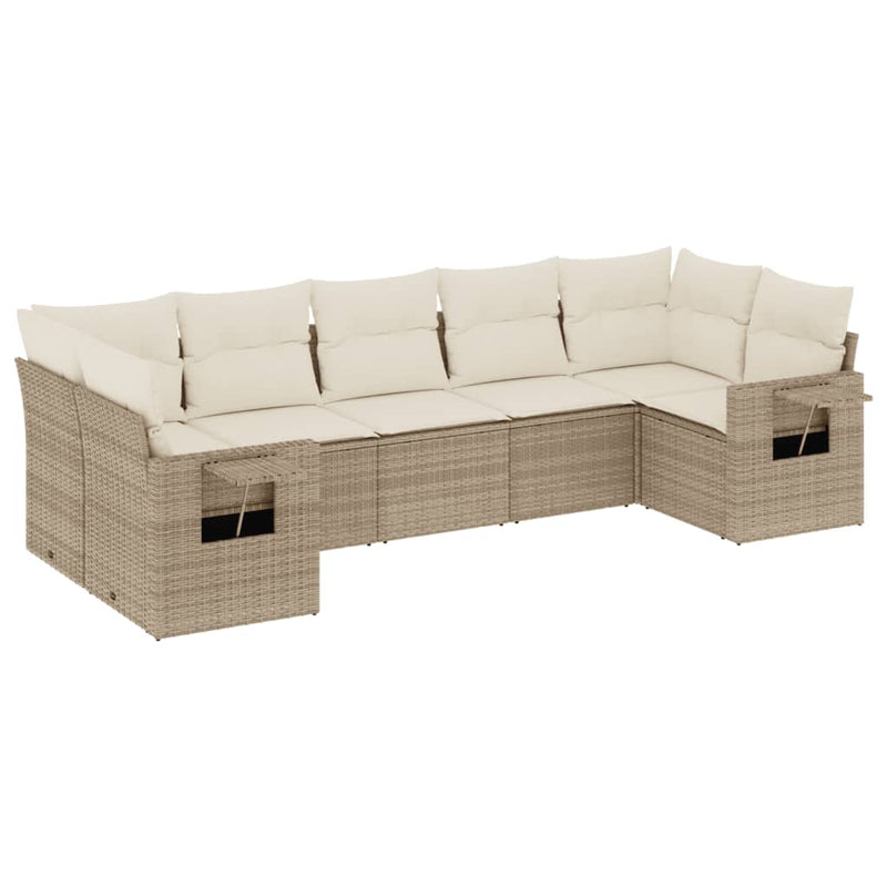 7-delige Loungeset met kussens poly rattan beige