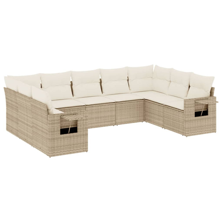 9-delige Loungeset met kussens poly rattan beige