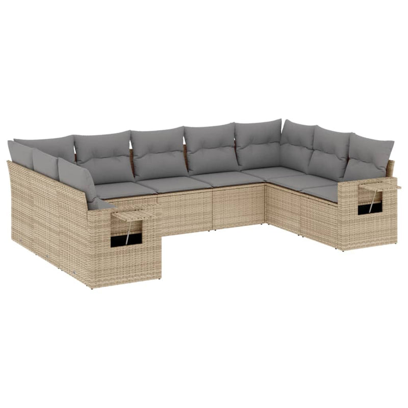 9-delige Loungeset met kussens poly rattan beige