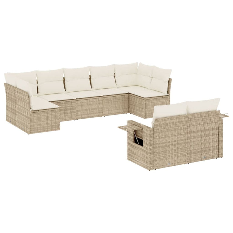 9-delige Loungeset met kussens poly rattan beige