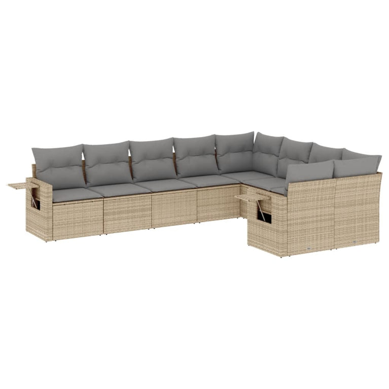 9-delige Loungeset met kussens poly rattan beige