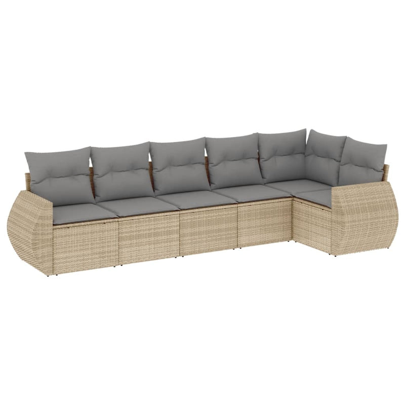6-delige Loungeset met kussens poly rattan beige