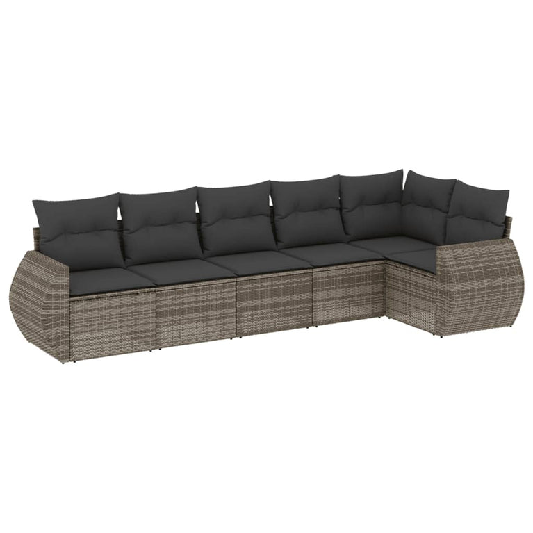 6-delige Loungeset met kussens poly rattan grijs