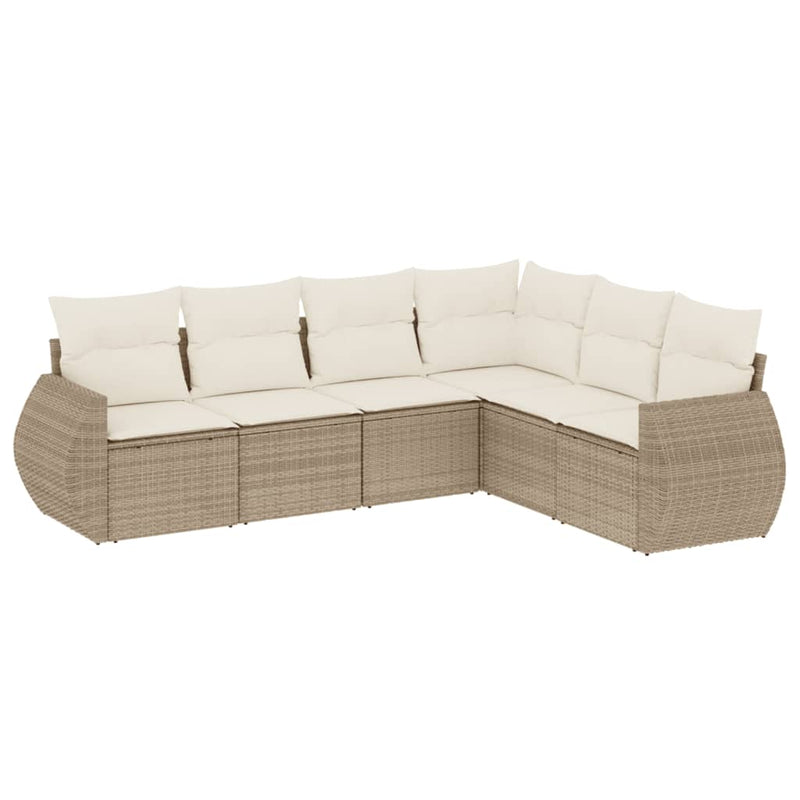 6-delige Loungeset met kussens poly rattan beige