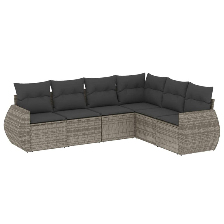 6-delige Loungeset met kussens poly rattan grijs