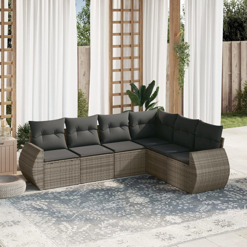 6-delige Loungeset met kussens poly rattan grijs