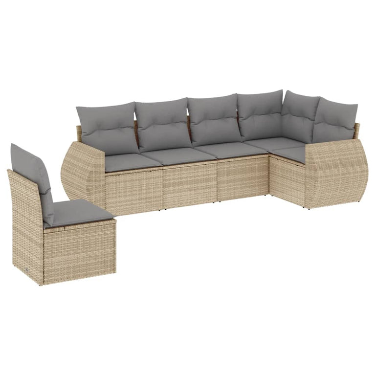 6-delige Loungeset met kussens poly rattan beige