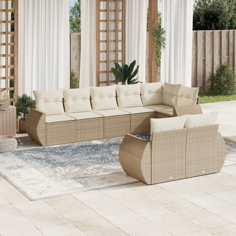 8-delige Loungeset met kussens poly rattan beige