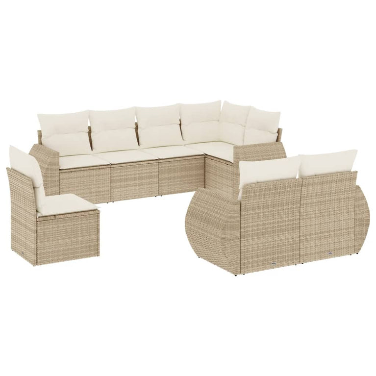 8-delige Loungeset met kussens poly rattan beige