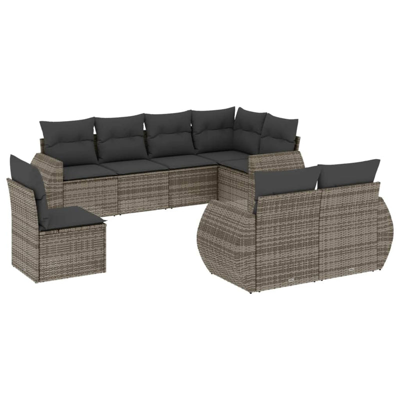 8-delige Loungeset met kussens poly rattan grijs