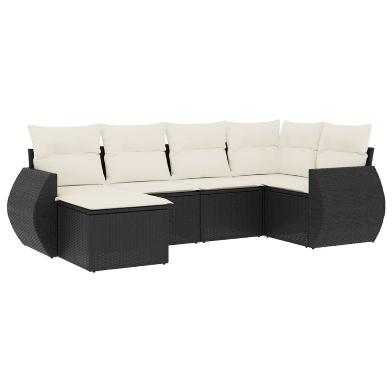 6-delige Loungeset met kussens poly rattan zwart