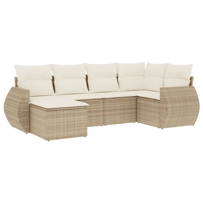 6-delige Loungeset met kussens poly rattan beige