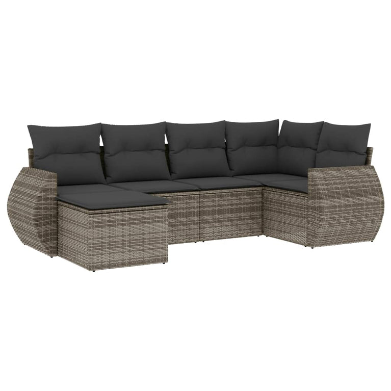 6-delige Loungeset met kussens poly rattan grijs