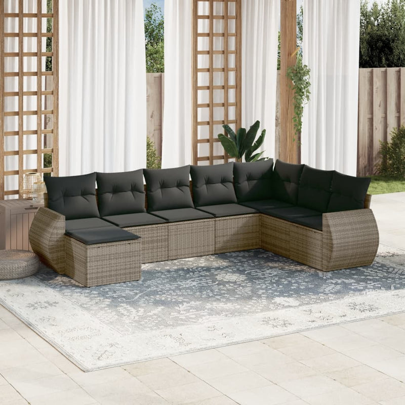 8-delige Loungeset met kussens poly rattan grijs