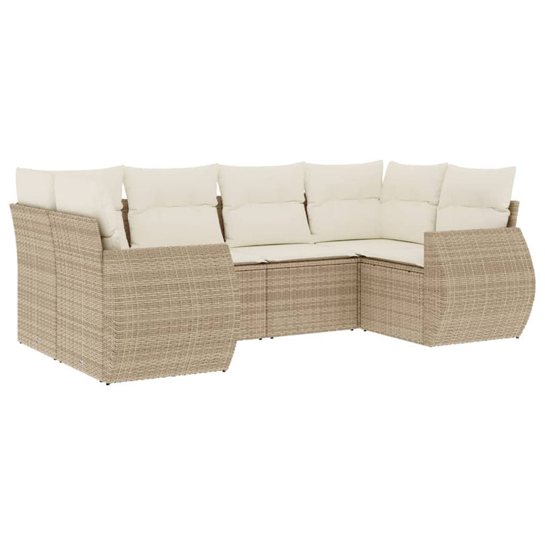 6-delige Loungeset met kussens poly rattan beige