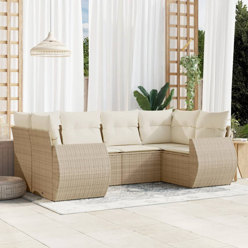 6-delige Loungeset met kussens poly rattan beige