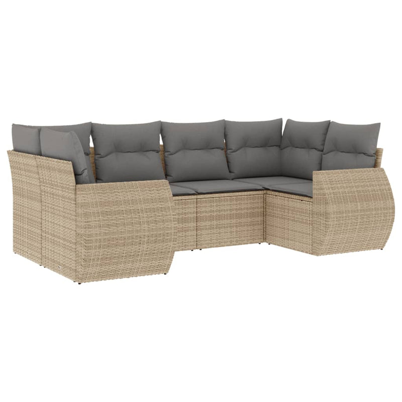 6-delige Loungeset met kussens poly rattan beige